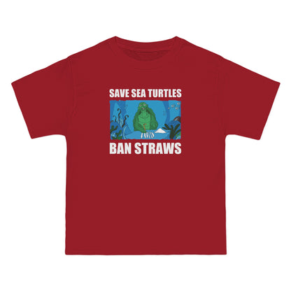 Save Sea Turtles. Ban Straws - Men's Heavyweight T-Shirt