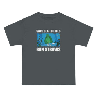 Save Sea Turtles. Ban Straws - Men's Heavyweight T-Shirt