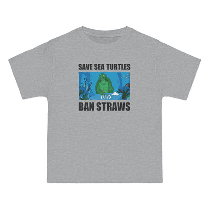 Save Sea Turtles. Ban Straws - Men's Heavyweight T-Shirt