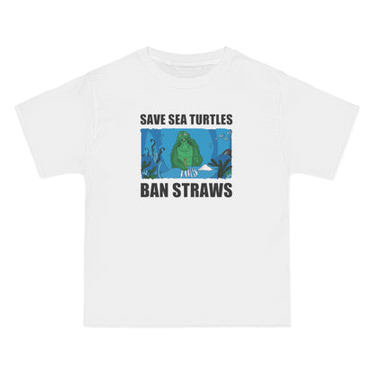 Save Sea Turtles. Ban Straws - Men's Heavyweight T-Shirt